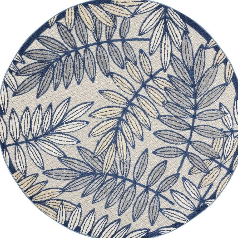 5' Round Ivory And Blue Round Floral Indoor Outdoor Area Rug - Homeroots - Flyclothing LLC