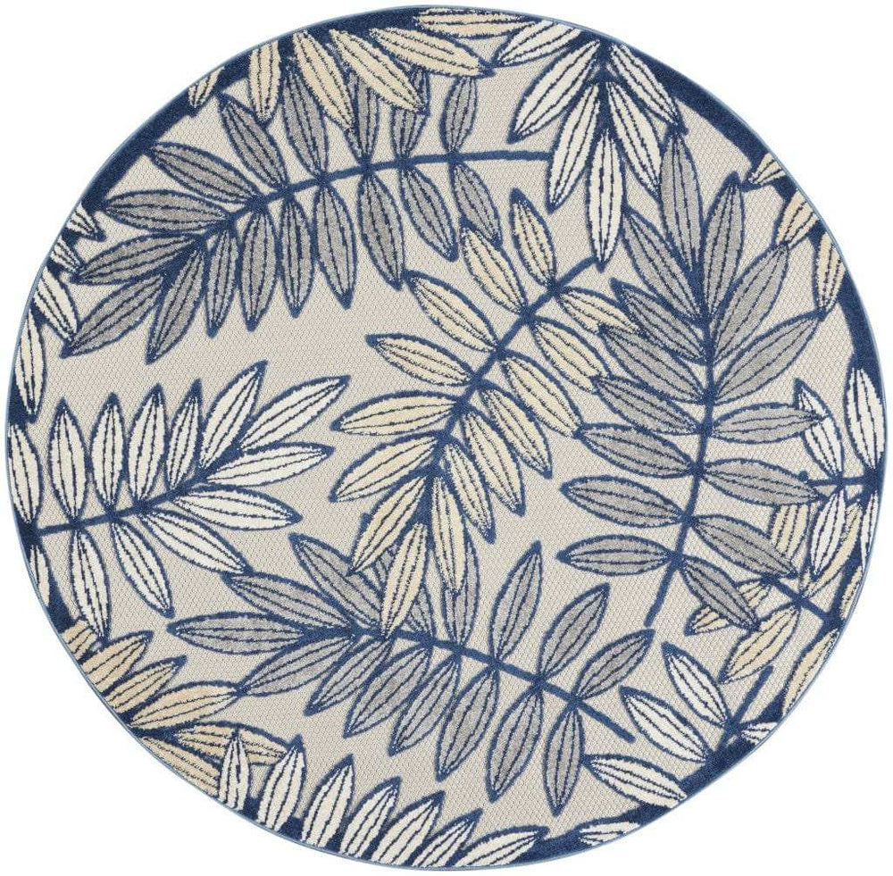 5' Round Ivory And Blue Round Floral Indoor Outdoor Area Rug - Homeroots - Flyclothing LLC