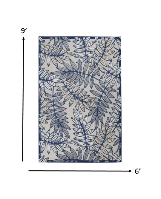 6' X 9' Ivory And Blue Floral Indoor Outdoor Area Rug - Homeroots