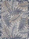 7' X 10' Ivory And Blue Floral Indoor Outdoor Area Rug - Homeroots