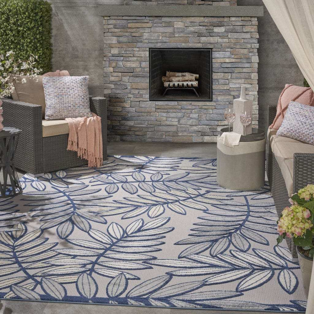 8' X 11' Ivory And Blue Floral Indoor Outdoor Area Rug - Homeroots - Flyclothing LLC