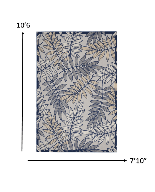 8' X 11' Ivory And Blue Floral Indoor Outdoor Area Rug - Homeroots