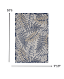 8' X 11' Ivory And Blue Floral Indoor Outdoor Area Rug - Homeroots