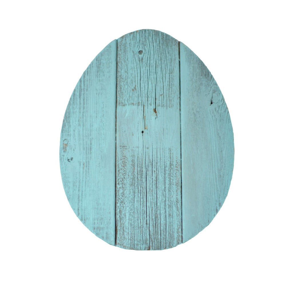 12" Farmhouse Turquoise Wooden Large Egg - Homeroots