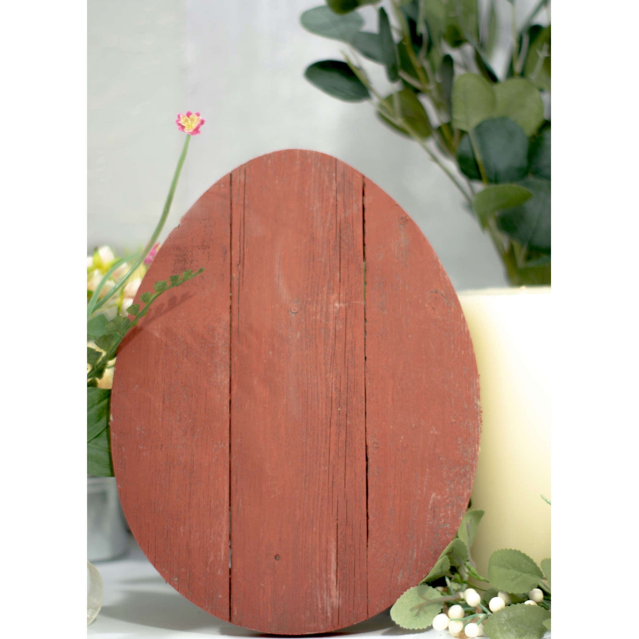 12" Farmhouse Red Wooden Large Egg - Homeroots