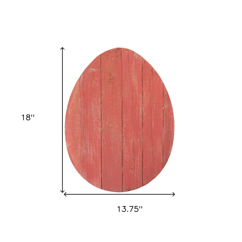 18" Rustic Farmhouse Red Wooden Large Egg - Homeroots - Flyclothing LLC
