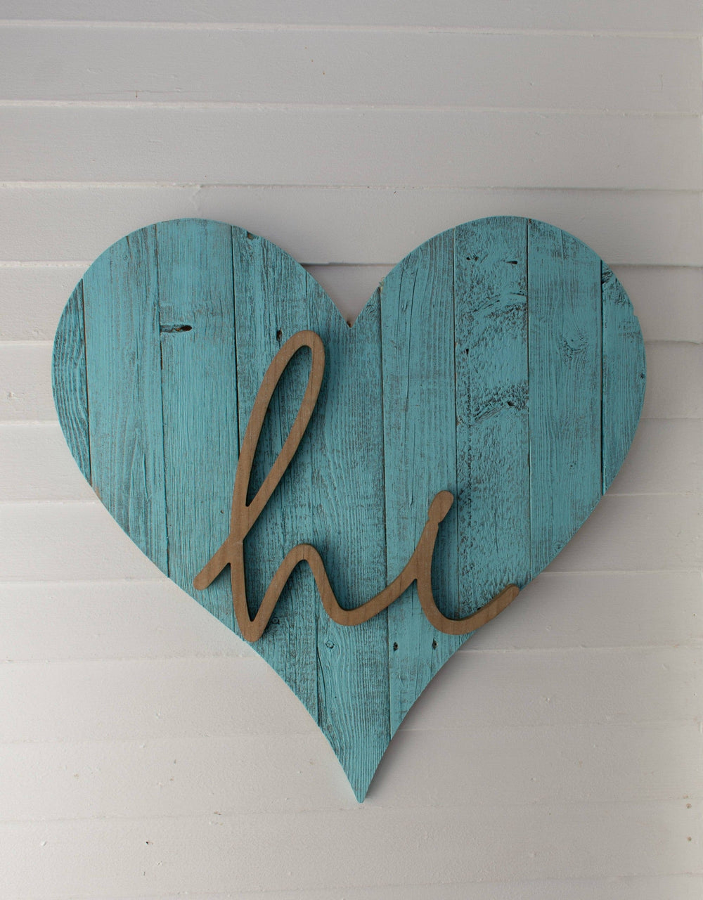 12" Turquoise Reclaimed Wood Heart Wall Decor - Homeroots - Flyclothing LLC