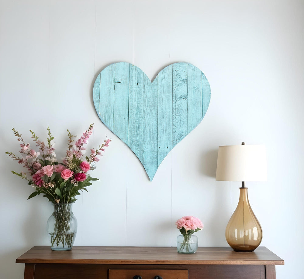 12" Turquoise Reclaimed Wood Heart Wall Decor - Homeroots - Flyclothing LLC