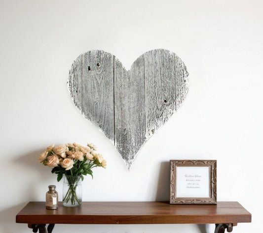 18" Whitewash Reclaimed Wood Heart Wall Decor - Homeroots