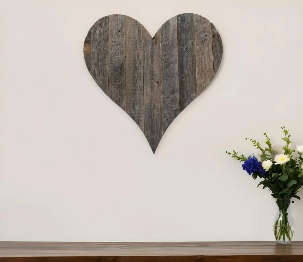 24" Weathered Gray Reclaimed Wood Heart Wall Decor - Homeroots - Flyclothing LLC
