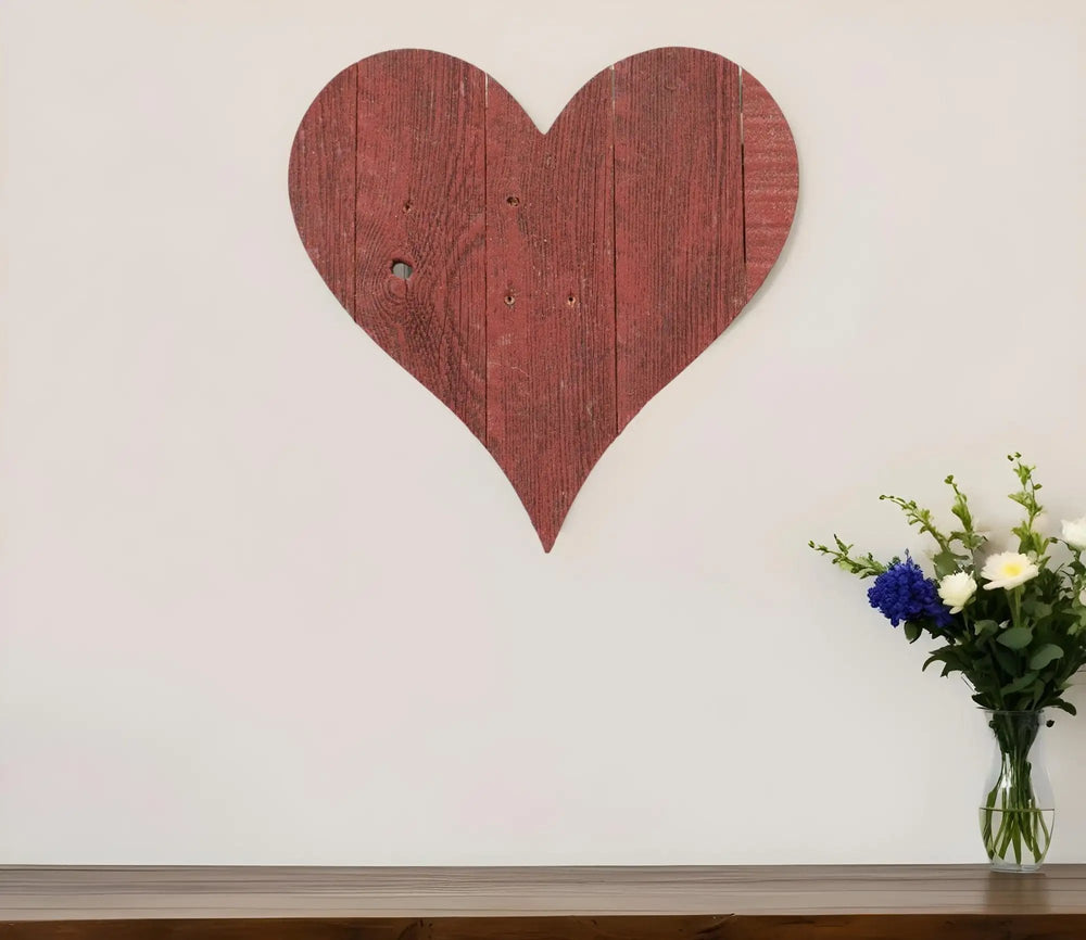 24" Red Reclaimed Wood Heart Wall Decor - Homeroots - Flyclothing LLC