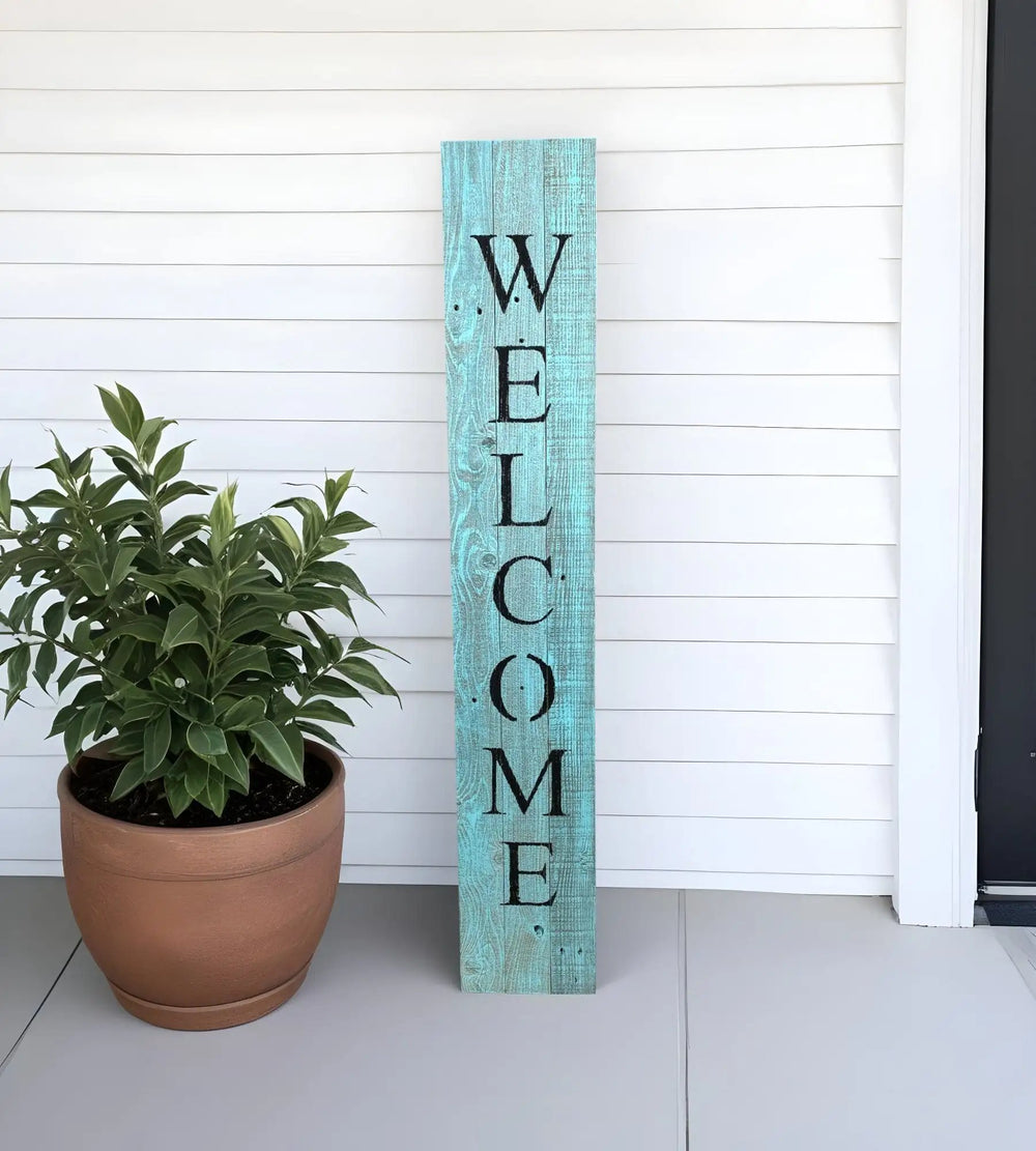 5' Rustic Light Aqua Blue Front Porch Welcome Sign - Homeroots