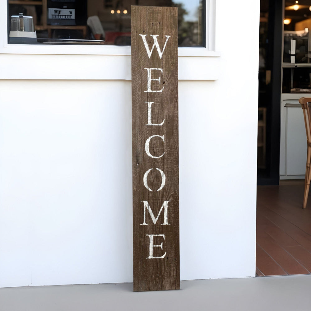 5' Rustic Espresso Brown And White Front Porch Welcome Sign - Homeroots