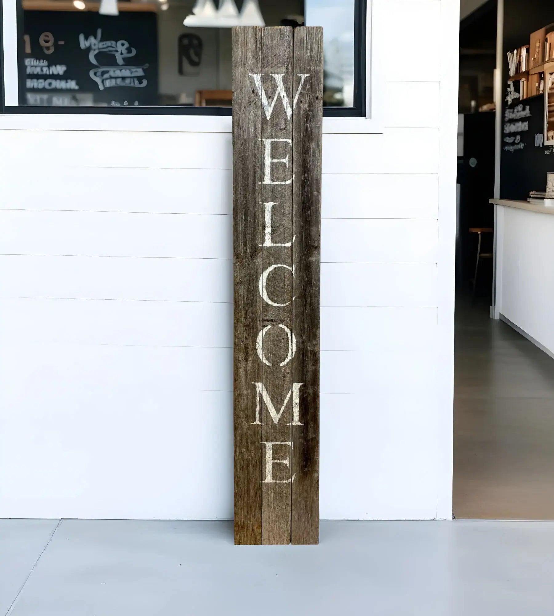 5' Rustic Dark Gray and White Wood Porch Welcome Sign - Homeroots - Flyclothing LLC
