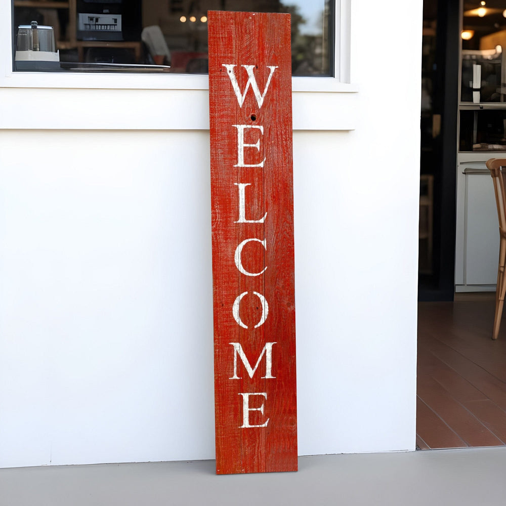 5" Rustic Red And White Front Porch Welcome Sign - Homeroots