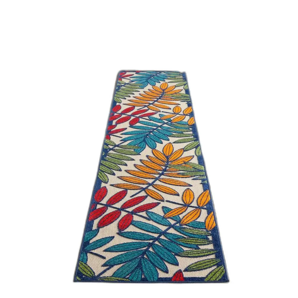12' Runner Ivory And Blue Floral Stain Resistant Indoor Outdoor Runner Rug - Homeroots - Flyclothing LLC