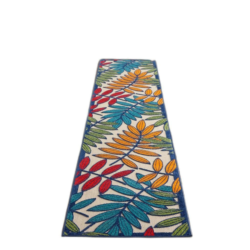 12' Runner Ivory And Blue Floral Stain Resistant Indoor Outdoor Runner Rug - Homeroots
