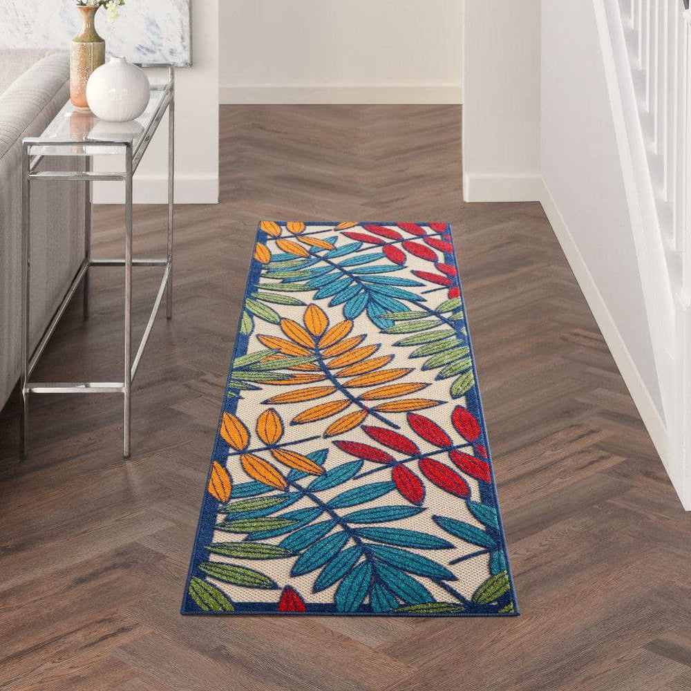 2' X 8' Ivory And Blue Floral Indoor Outdoor Area Rug - Homeroots - Flyclothing LLC
