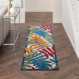 2' X 8' Ivory And Blue Floral Indoor Outdoor Area Rug - Homeroots