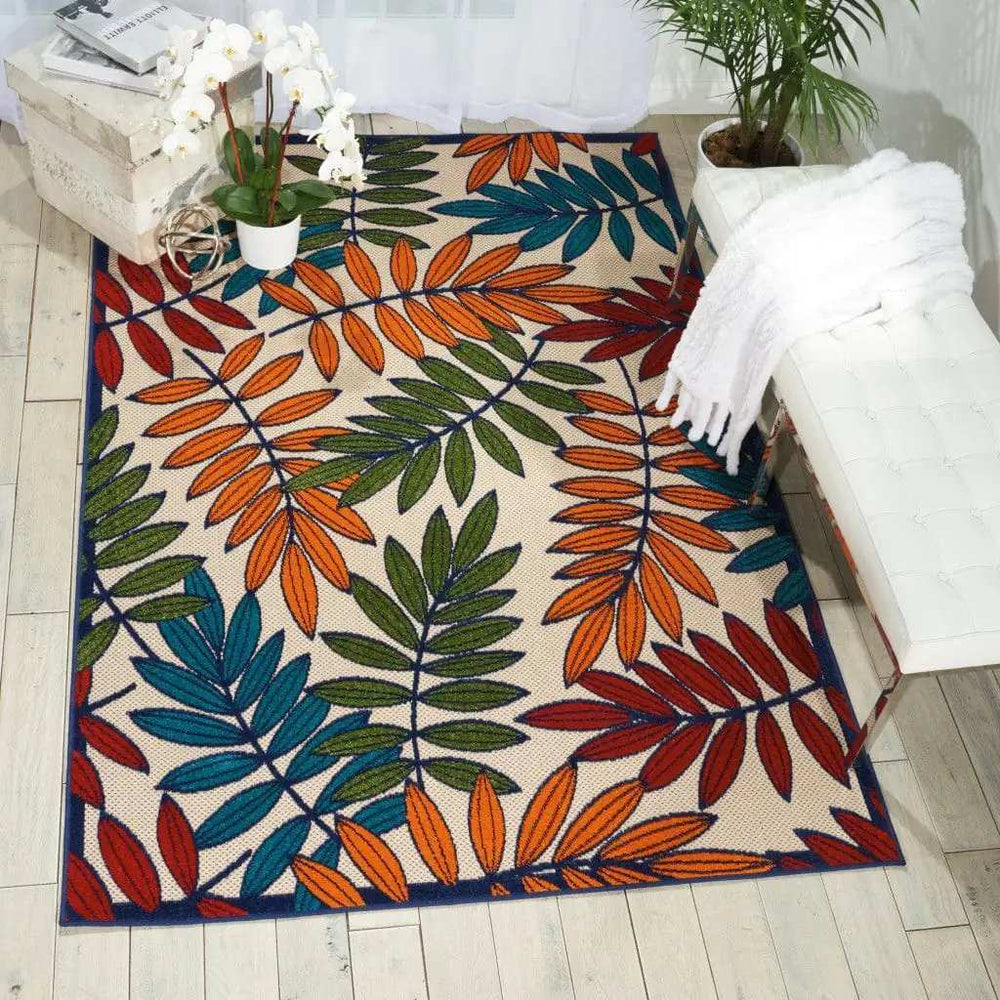 4' X 6' Ivory And Blue Floral Indoor Outdoor Area Rug - Homeroots - Flyclothing LLC