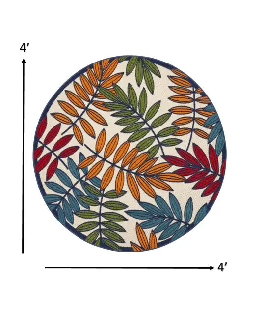 4' Round Ivory And Blue Round Floral Indoor Outdoor Area Rug - Homeroots - Flyclothing LLC