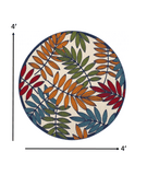 4' Round Ivory And Blue Round Floral Indoor Outdoor Area Rug - Homeroots