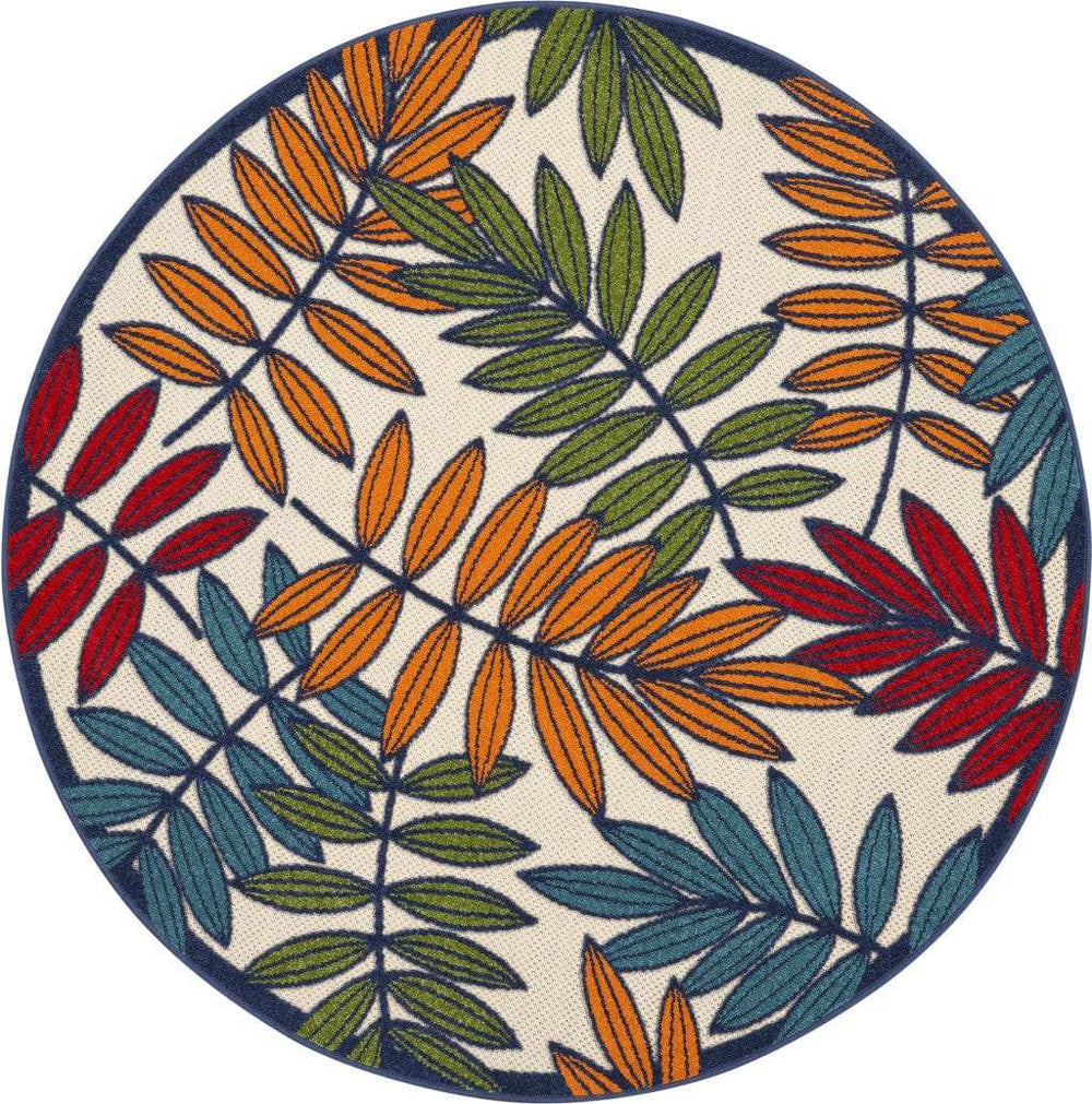 4' Round Ivory And Blue Round Floral Indoor Outdoor Area Rug - Homeroots - Flyclothing LLC