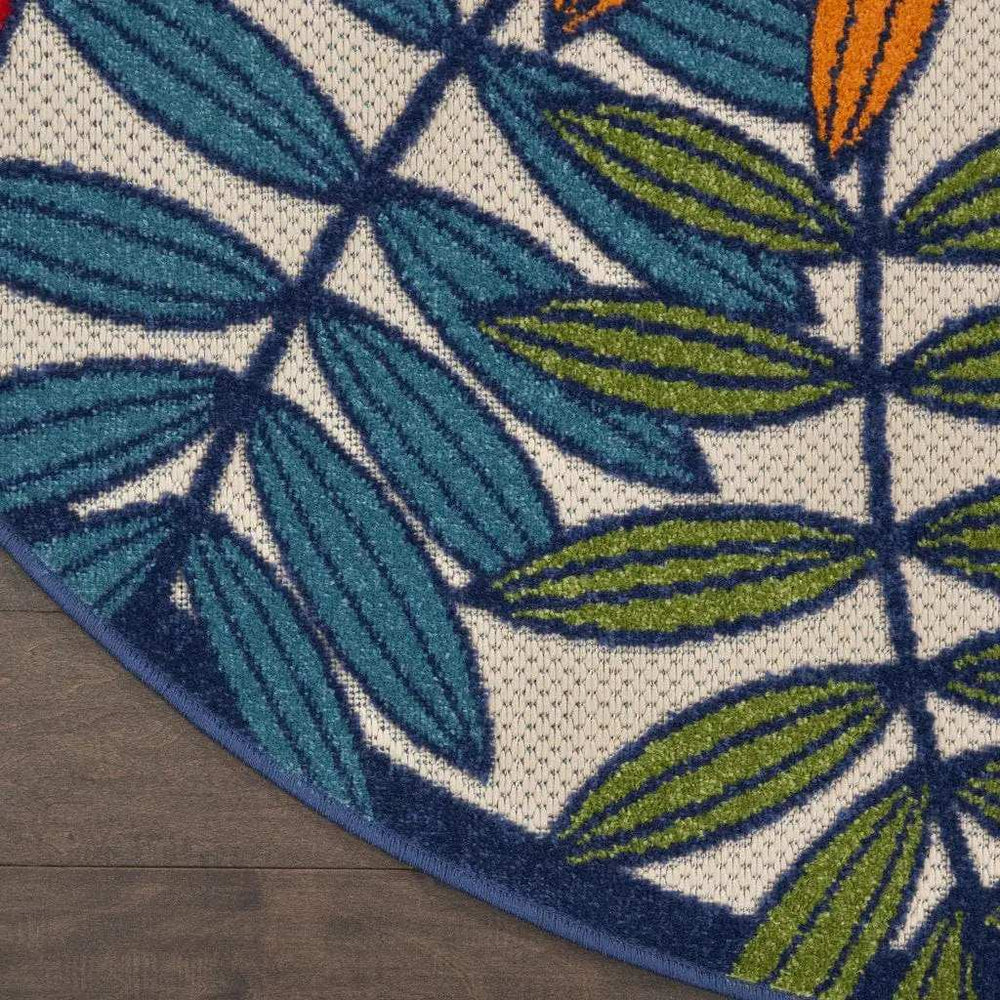 4' Round Ivory And Blue Round Floral Indoor Outdoor Area Rug - Homeroots - Flyclothing LLC