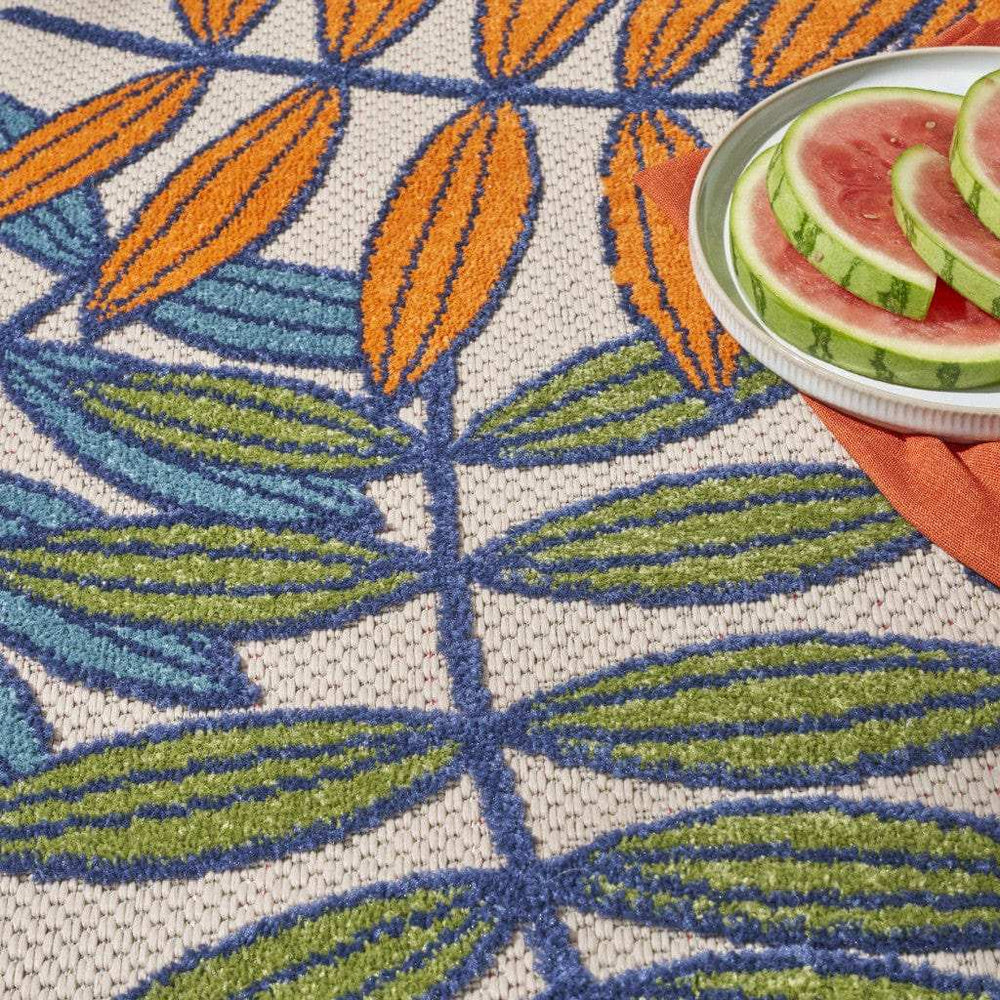 4' Round Ivory And Blue Round Floral Indoor Outdoor Area Rug - Homeroots - Flyclothing LLC