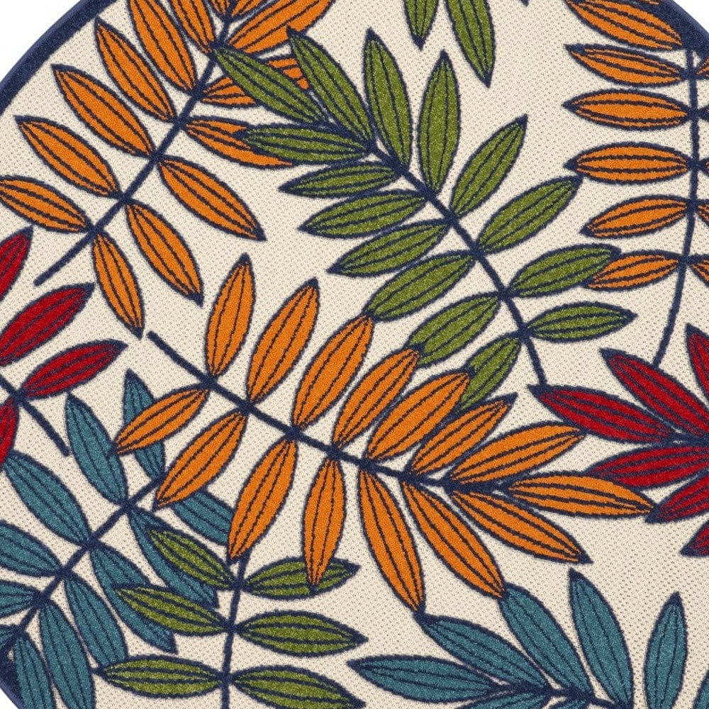 4' Round Ivory And Blue Round Floral Indoor Outdoor Area Rug - Homeroots