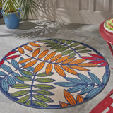 5' Round Ivory And Blue Round Floral Indoor Outdoor Area Rug - Homeroots - Flyclothing LLC