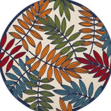 5' Round Ivory And Blue Round Floral Indoor Outdoor Area Rug - Homeroots