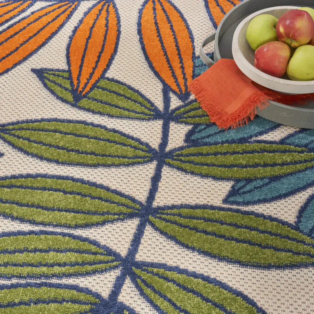 6' X 9' Ivory And Blue Floral Indoor Outdoor Area Rug - Homeroots - Flyclothing LLC