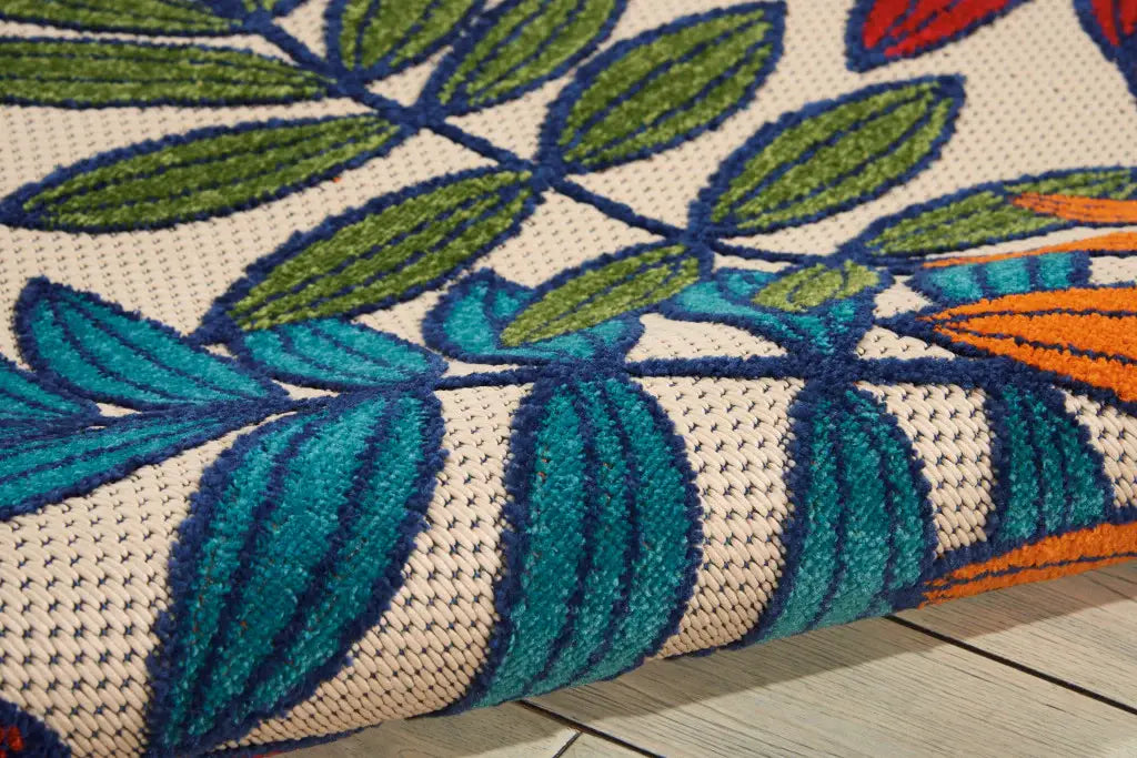 7' X 10' Ivory And Blue Floral Indoor Outdoor Area Rug - Homeroots - Flyclothing LLC