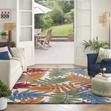 8' X 11' Ivory And Blue Floral Indoor Outdoor Area Rug - Homeroots - Flyclothing LLC