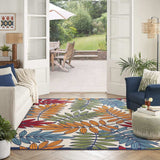 8' X 11' Ivory And Blue Floral Indoor Outdoor Area Rug - Homeroots - Flyclothing LLC