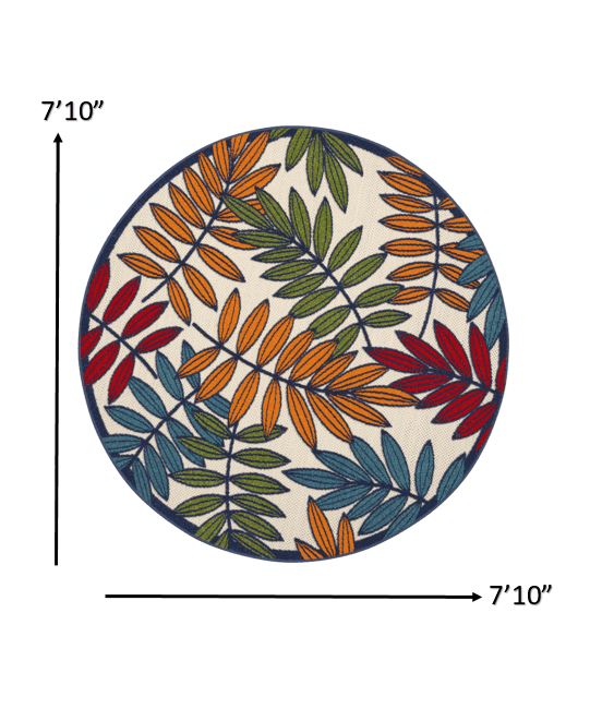 8' Round Ivory And Blue Round Floral Indoor Outdoor Area Rug - Homeroots - Flyclothing LLC