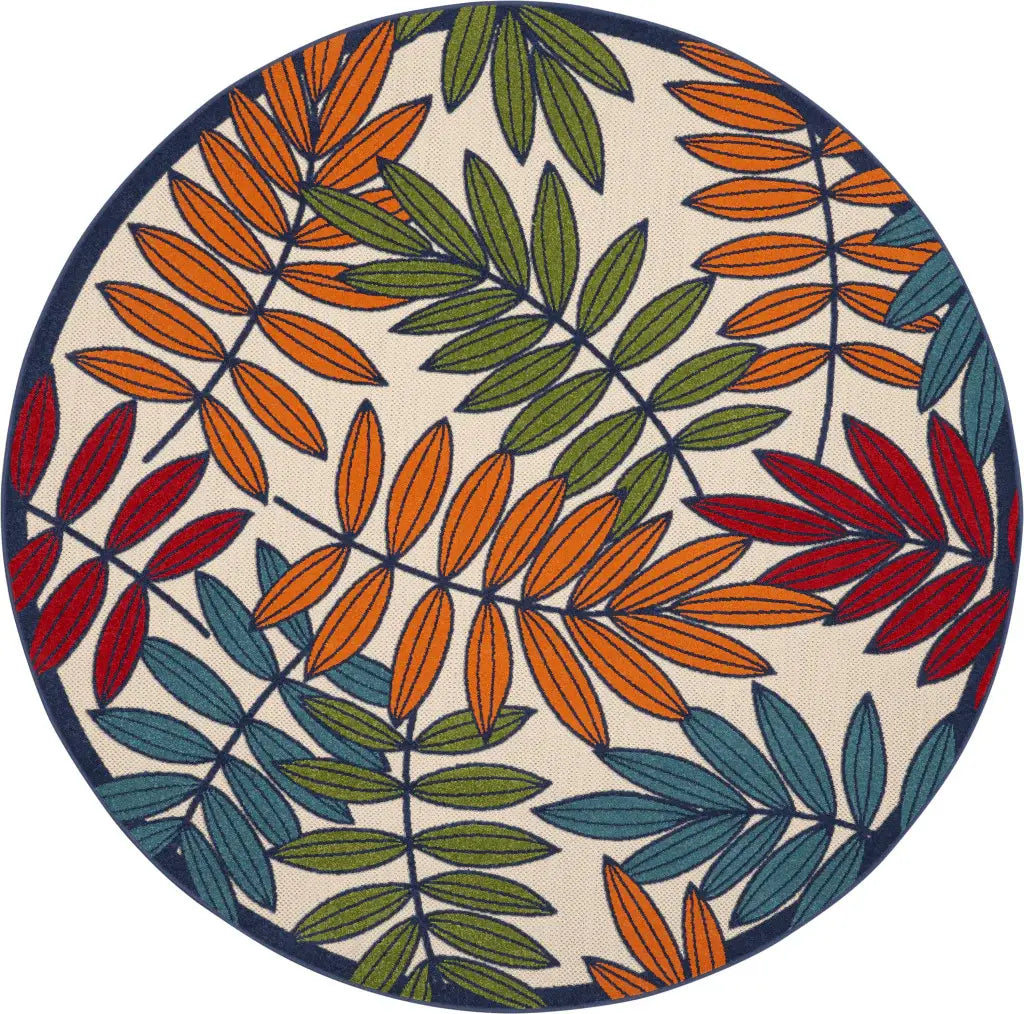 8' Round Ivory And Blue Round Floral Indoor Outdoor Area Rug - Homeroots - Flyclothing LLC