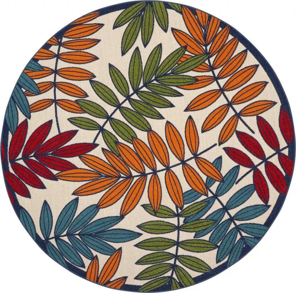 8' Round Ivory And Blue Round Floral Indoor Outdoor Area Rug - Homeroots - Flyclothing LLC