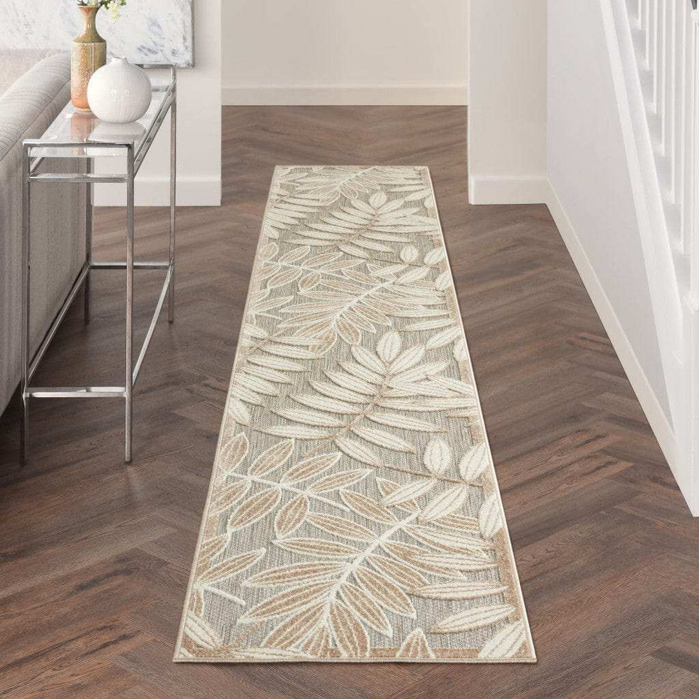 12' Runner Gray And Ivory Floral Indoor Outdoor Runner Rug - Homeroots - Flyclothing LLC