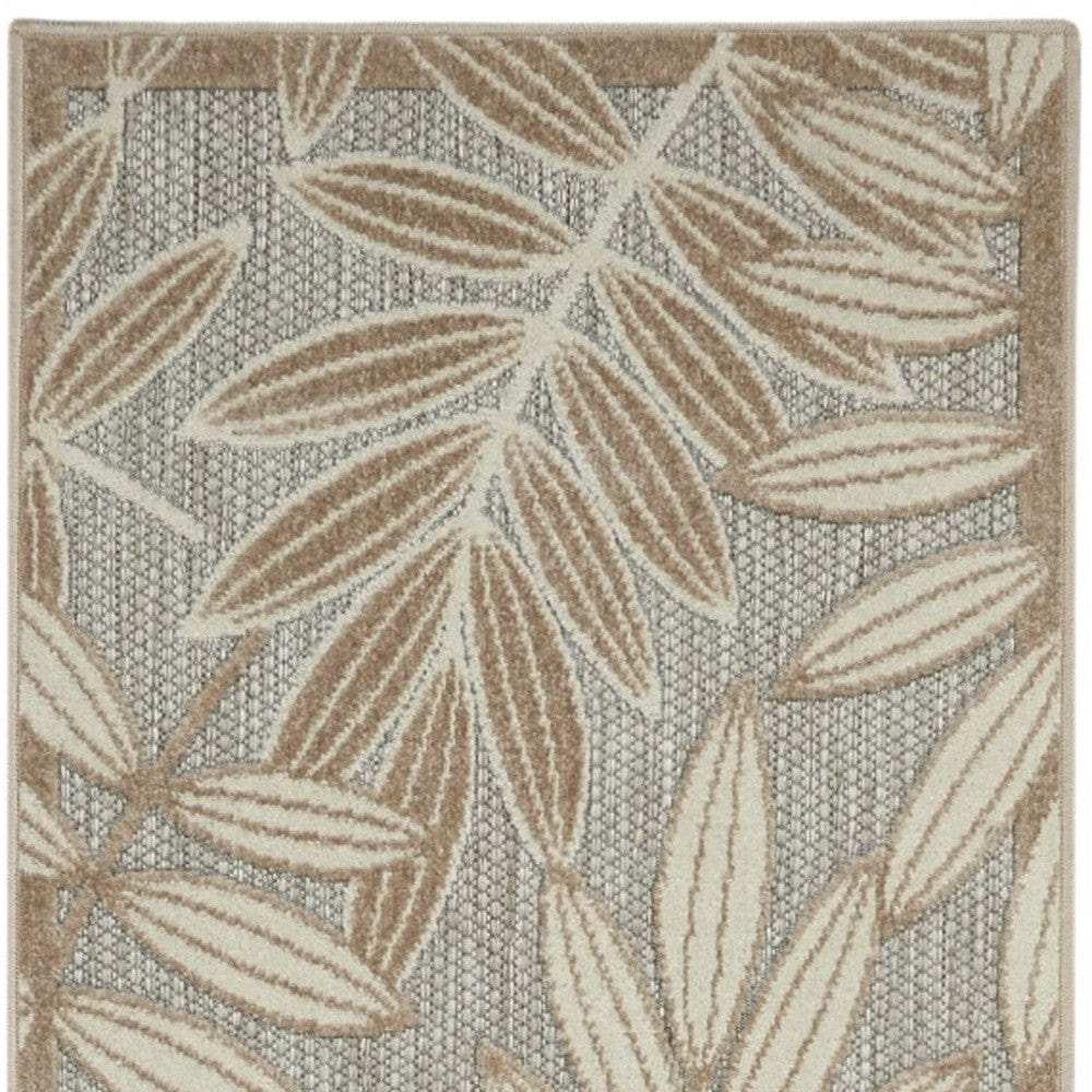 12' Runner Gray And Ivory Floral Indoor Outdoor Runner Rug - Homeroots - Flyclothing LLC