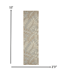 12' Runner Gray And Ivory Floral Indoor Outdoor Runner Rug - Homeroots