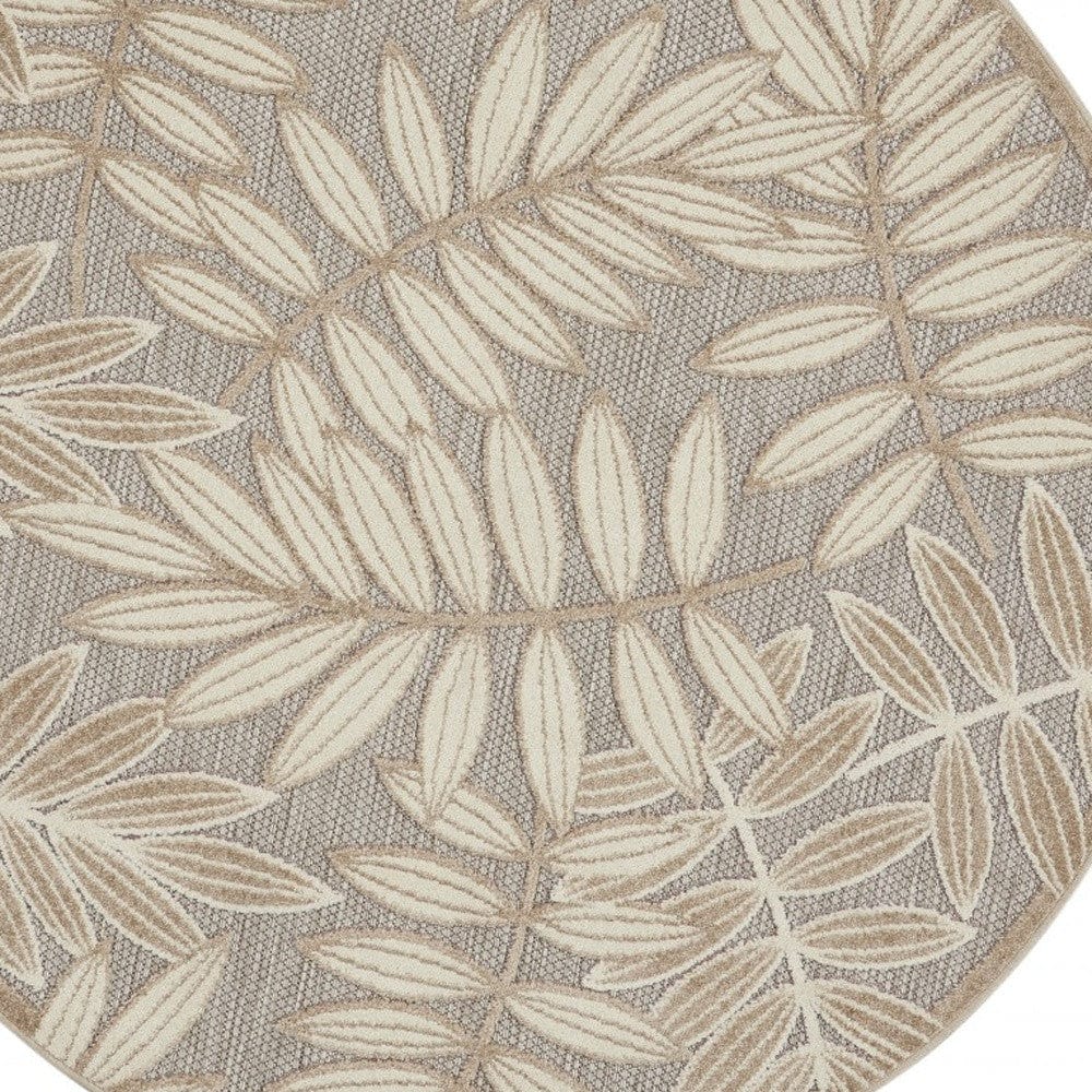4' Round Gray And Ivory Round Floral Indoor Outdoor Area Rug - Homeroots