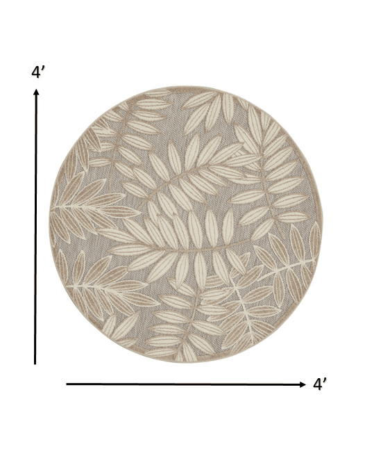 4' Round Gray And Ivory Round Floral Indoor Outdoor Area Rug - Homeroots - Flyclothing LLC