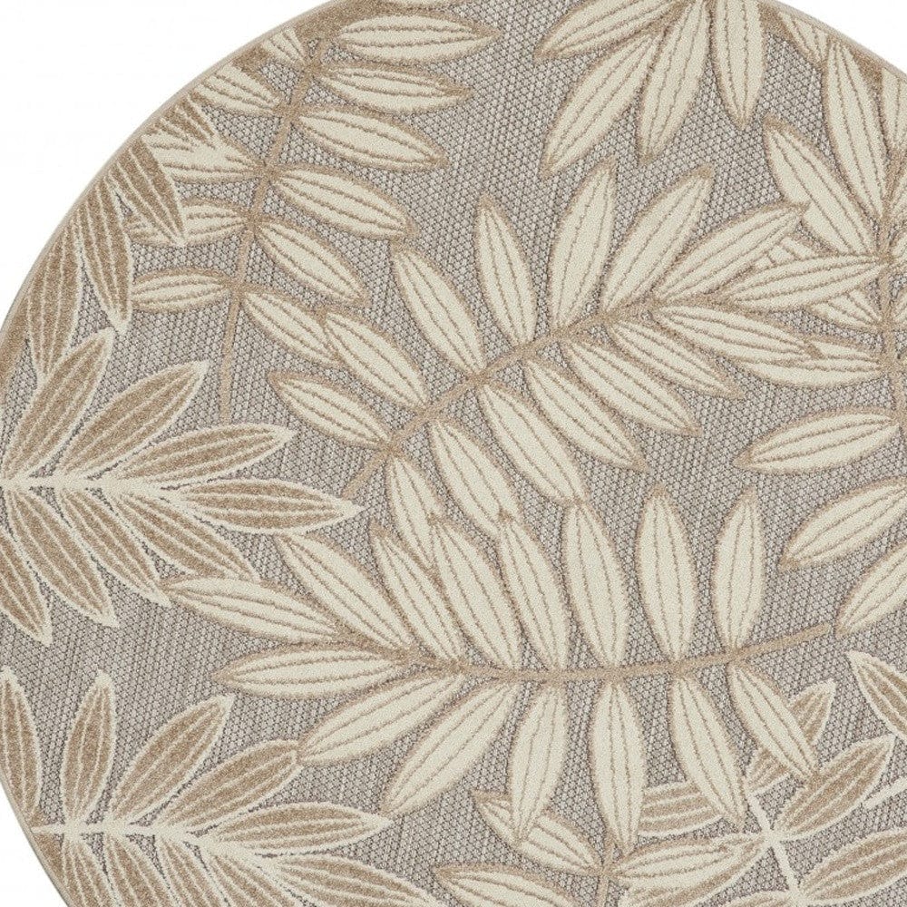 5' Round Gray And Ivory Round Floral Indoor Outdoor Area Rug - Homeroots