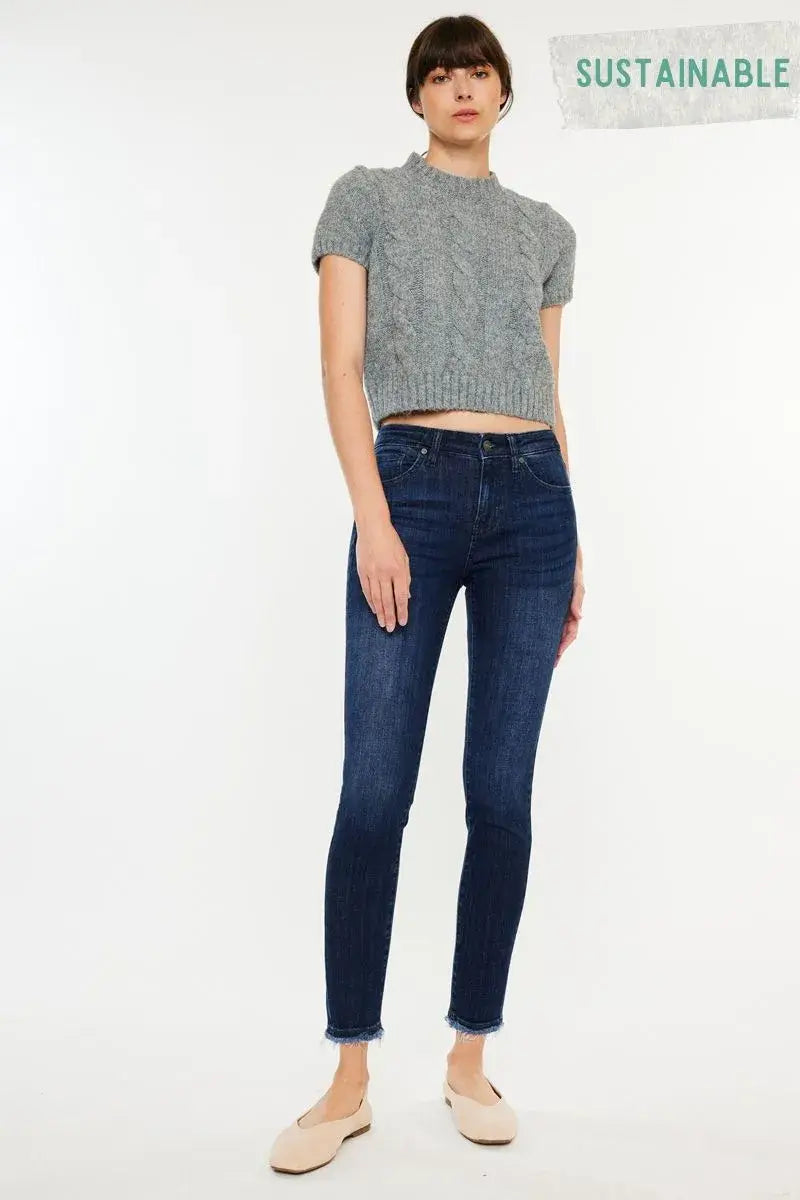 Kancan High-Rise Slim Fit Raw Hem Ankle Jeans - Trendsi - Flyclothing LLC