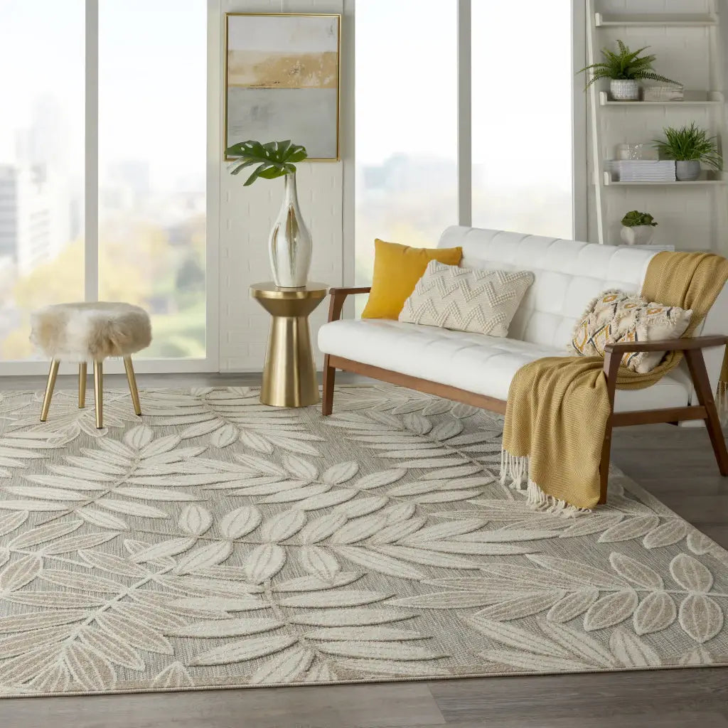 8' X 11' Gray And Ivory Floral Indoor Outdoor Area Rug - Homeroots - Flyclothing LLC