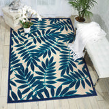 8' X 11' Blue And Ivory Floral Indoor Outdoor Area Rug - Homeroots