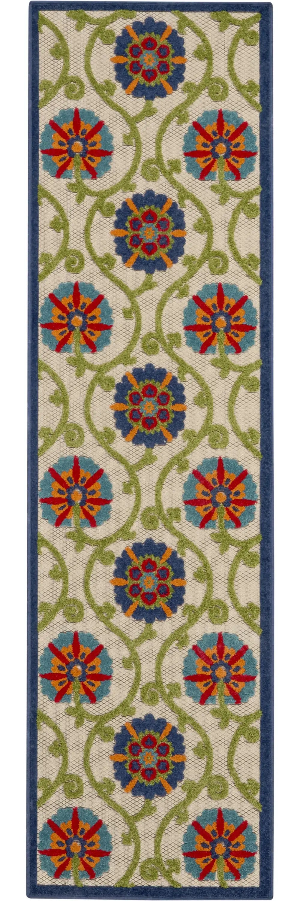 2' X 12' Blue Vines Indoor Outdoor Runner Rugg - Homeroots - Flyclothing LLC
