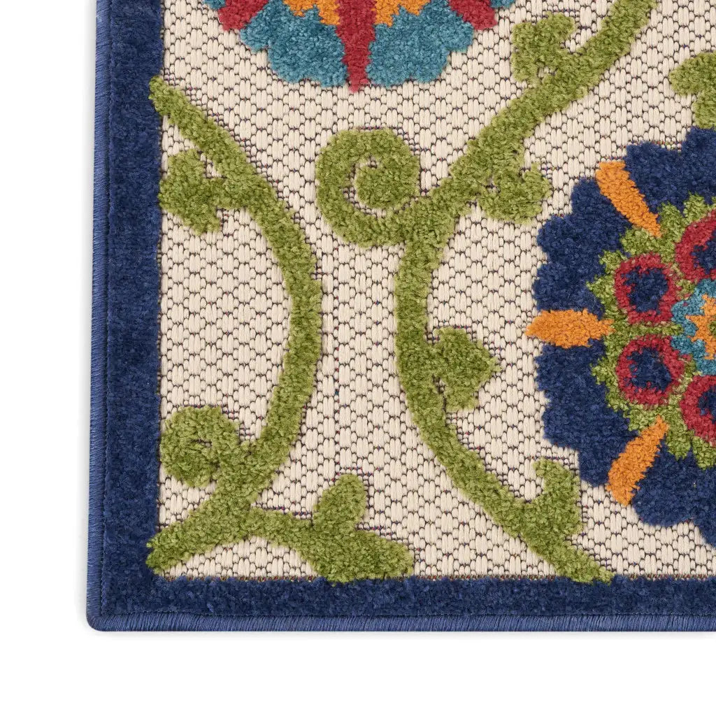 2' X 12' Blue Vines Indoor Outdoor Runner Rugg - Homeroots - Flyclothing LLC